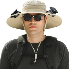 Men’s Solar Fan Sun Hat – Wide Brim UPF 50+ Protection | Dual Power (USB + Solar) | Adjustable Outdoor Hat for Beach, Hiking & Fishing