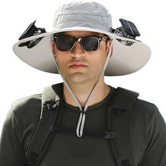 Men’s Solar Fan Sun Hat – Wide Brim UPF 50+ Protection | Dual Power (USB + Solar) | Adjustable Outdoor Hat for Beach, Hiking & Fishing