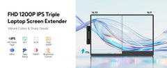Dopesplay Triple Dual Laptop Screen Extender FHD 1200P 14.1 inch ,For Windows Mac Android Laptops 14-17.3inch