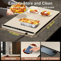 Food Warming Mat - Fast Heating Silicone Electric Warming Tray with 4 Level Temperature, Raised Feet Protects Table, Roll Up Buffet Hot Plates Heat Pad, Portable Food Warmer for Parties Home Travel