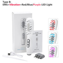 Electric Scalp Massage Comb Blue Red LED Light Therapy Brush