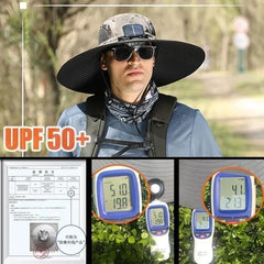 Men’s Solar Fan Sun Hat – Wide Brim UPF 50+ Protection | Dual Power (USB + Solar) | Adjustable Outdoor Hat for Beach, Hiking & Fishing
