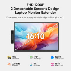 Dopesplay Triple Dual Laptop Screen Extender FHD 1200P 14.1 inch ,For Windows Mac Android Laptops 14-17.3inch