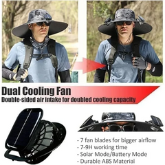 Men’s Solar Fan Sun Hat – Wide Brim UPF 50+ Protection | Dual Power (USB + Solar) | Adjustable Outdoor Hat for Beach, Hiking & Fishing