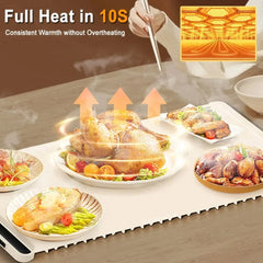 Food Warming Mat - Fast Heating Silicone Electric Warming Tray with 4 Level Temperature, Raised Feet Protects Table, Roll Up Buffet Hot Plates Heat Pad, Portable Food Warmer for Parties Home Travel