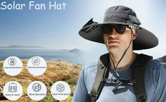 Men’s Solar Fan Sun Hat – Wide Brim UPF 50+ Protection | Dual Power (USB + Solar) | Adjustable Outdoor Hat for Beach, Hiking & Fishing